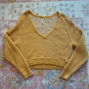 Free People Mustard V-Neck Sweater